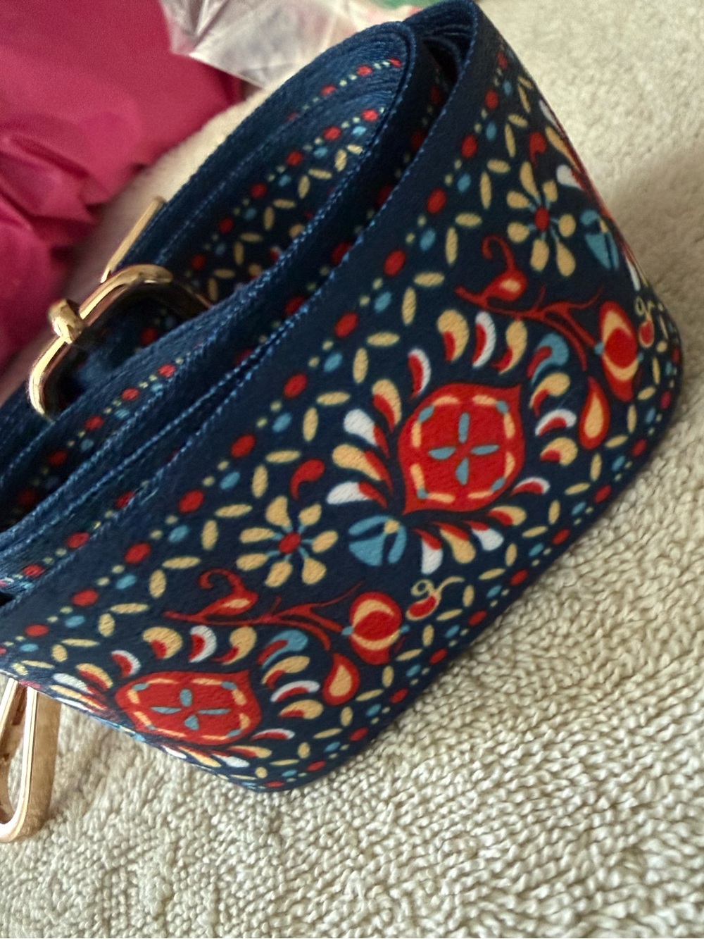 Guitar purse bag strap floral Bohemian pattern NWOT w/ pouch - Picture 7 of 14